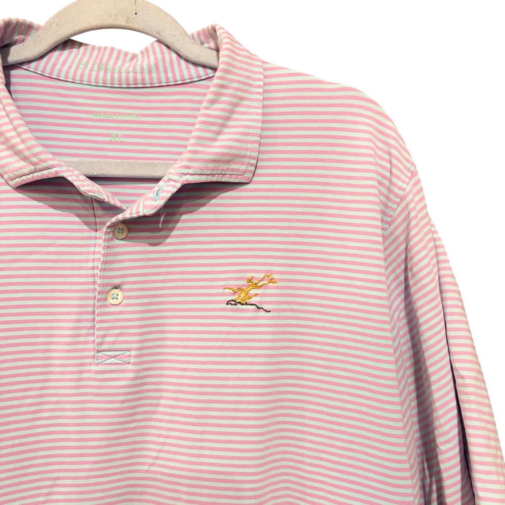 B. Draddy Tommy Polo Mens XL Pink Blue Stripe Cypress Point Club Pima Cotton